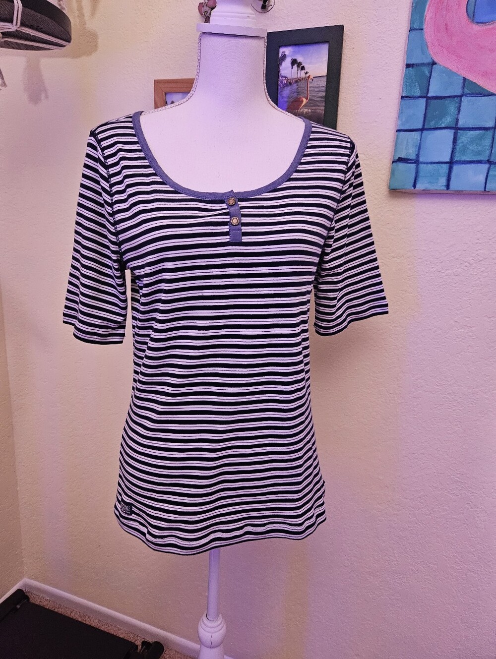 Ralph Lauren Striped Scoop Neck Women’s Top - Navy & White Sz L